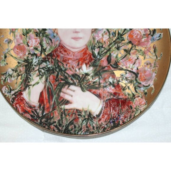 Vintage Edna Hibel Porcelain Collector Plate "Rose" - 1987 Flower Girl Series - Picture 4 of 8